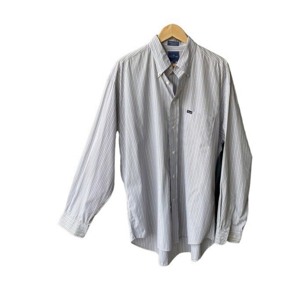 Faconnable Dress Shirt Striped Button Down Blue Brown White Long Sleeve Mens XL